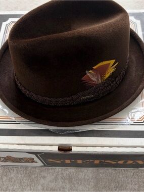 Stetson Dark Brown Wool Fedora with Feather Accent